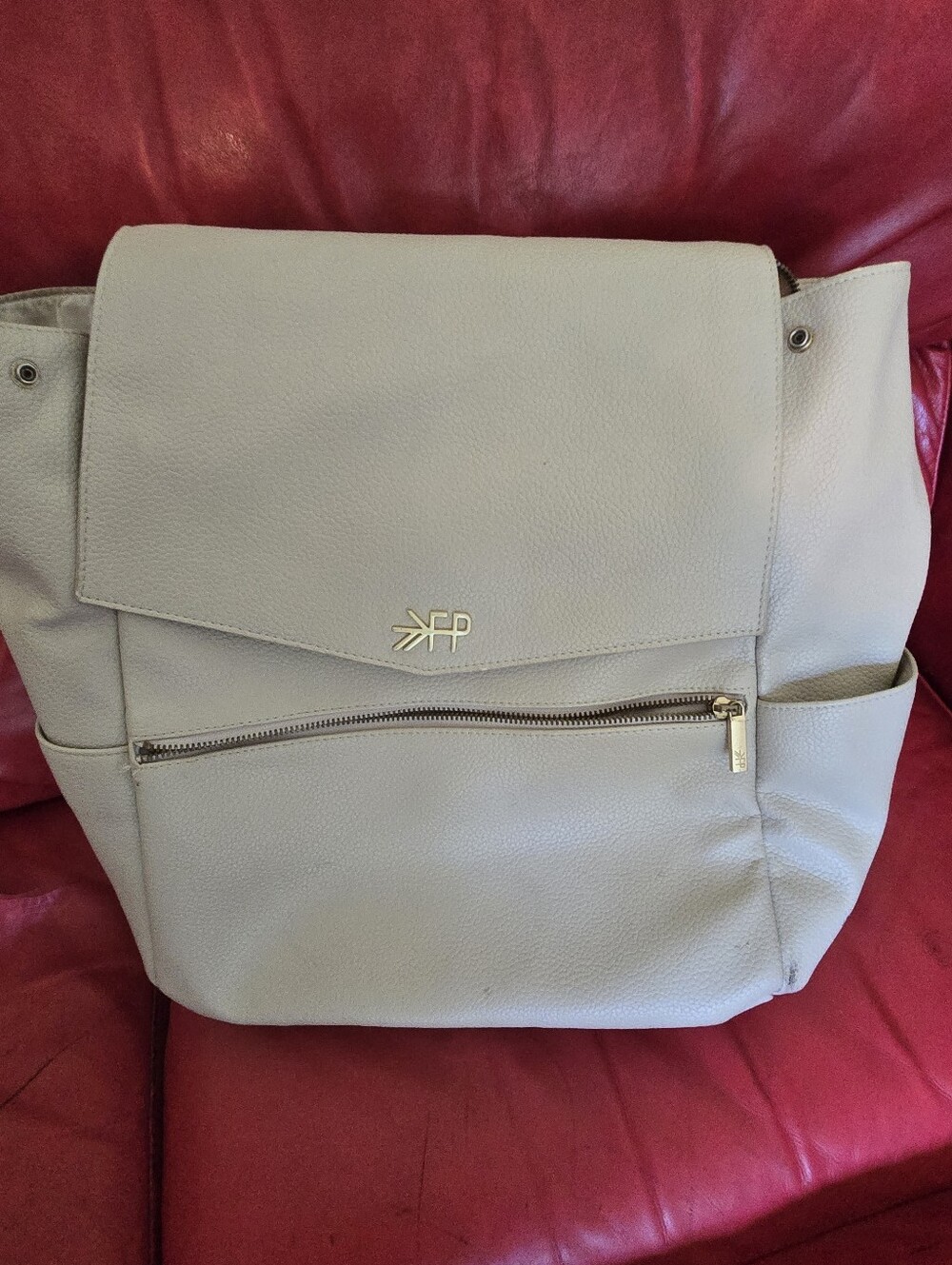 Cream Leather Diaper Backpack Tote